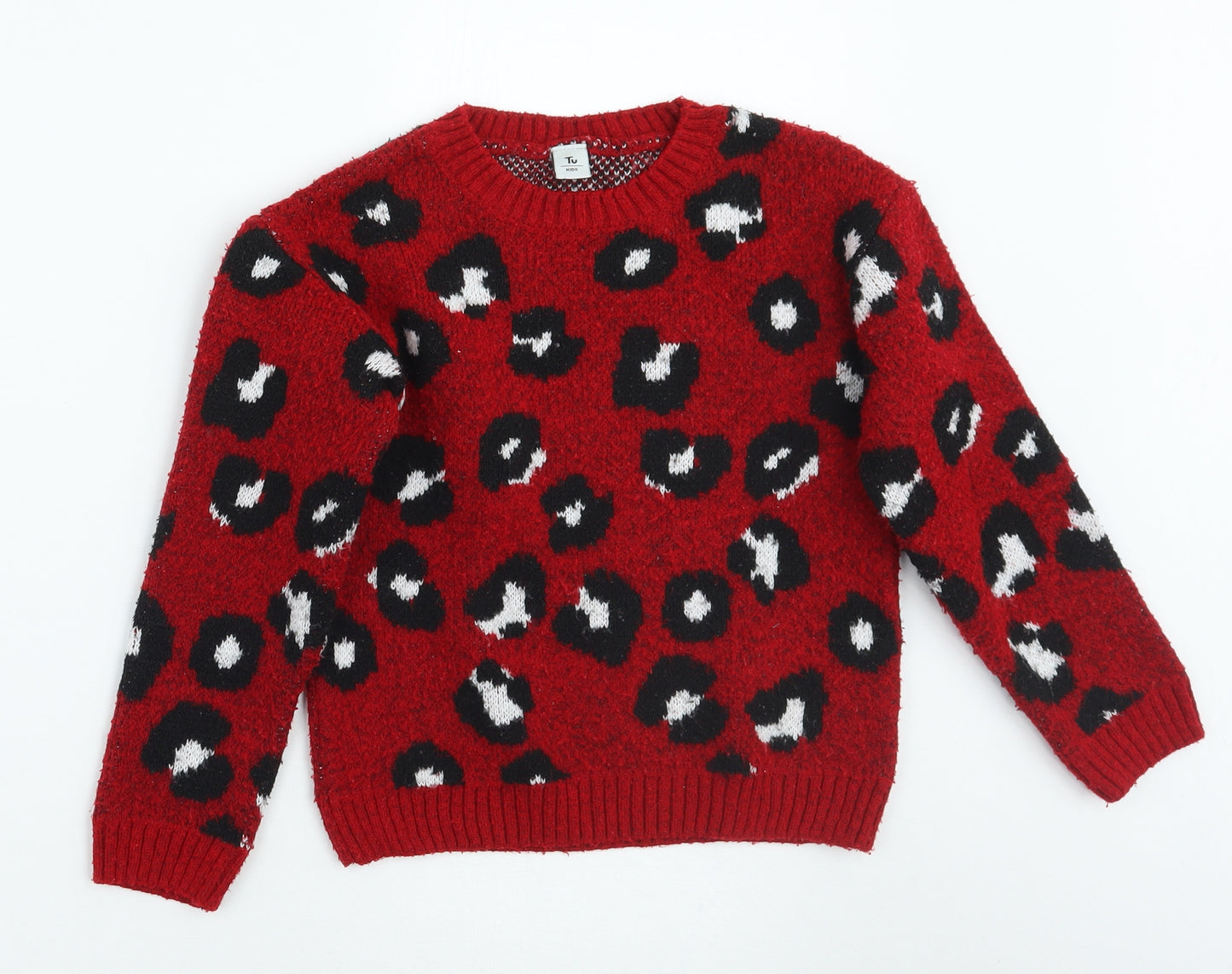 TU Girls Red Animal Print  Pullover Jumper Size 7 Years