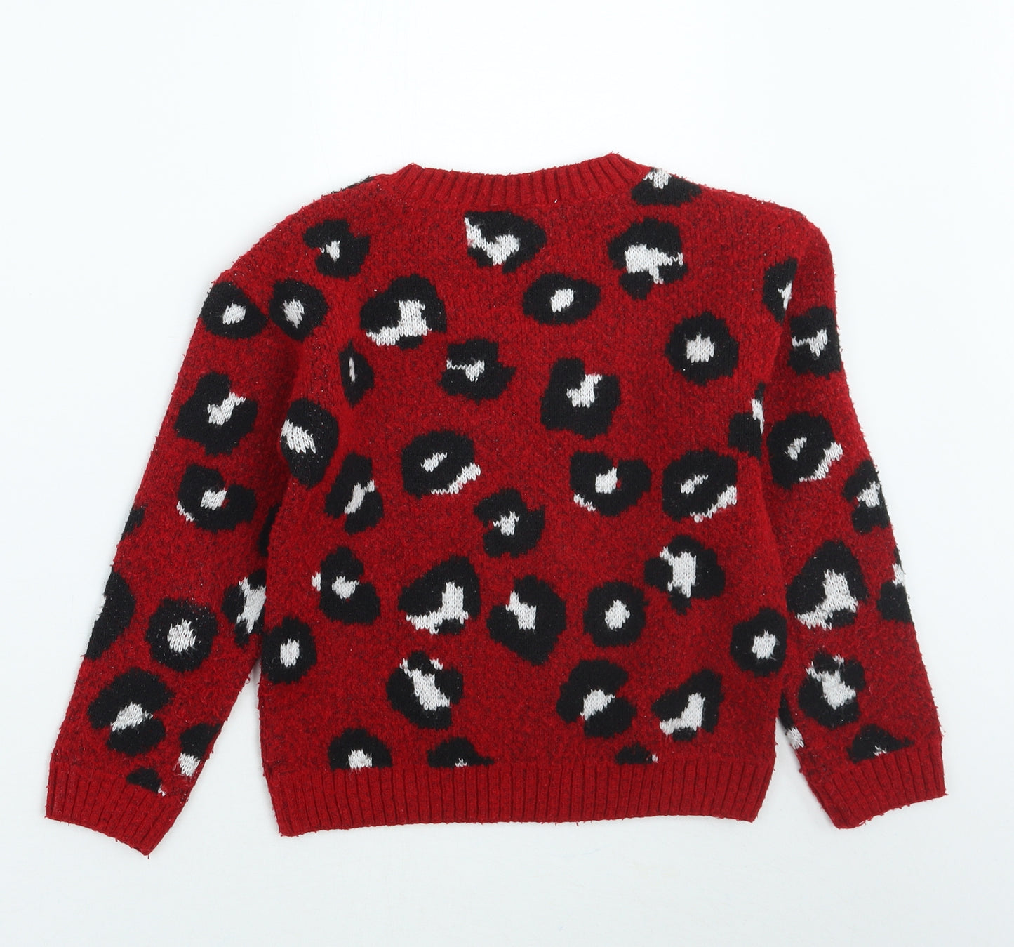TU Girls Red Animal Print  Pullover Jumper Size 7 Years