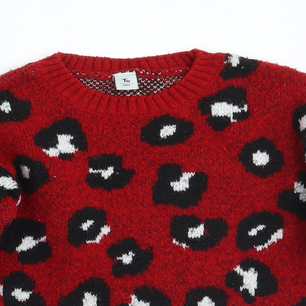 TU Girls Red Animal Print  Pullover Jumper Size 7 Years