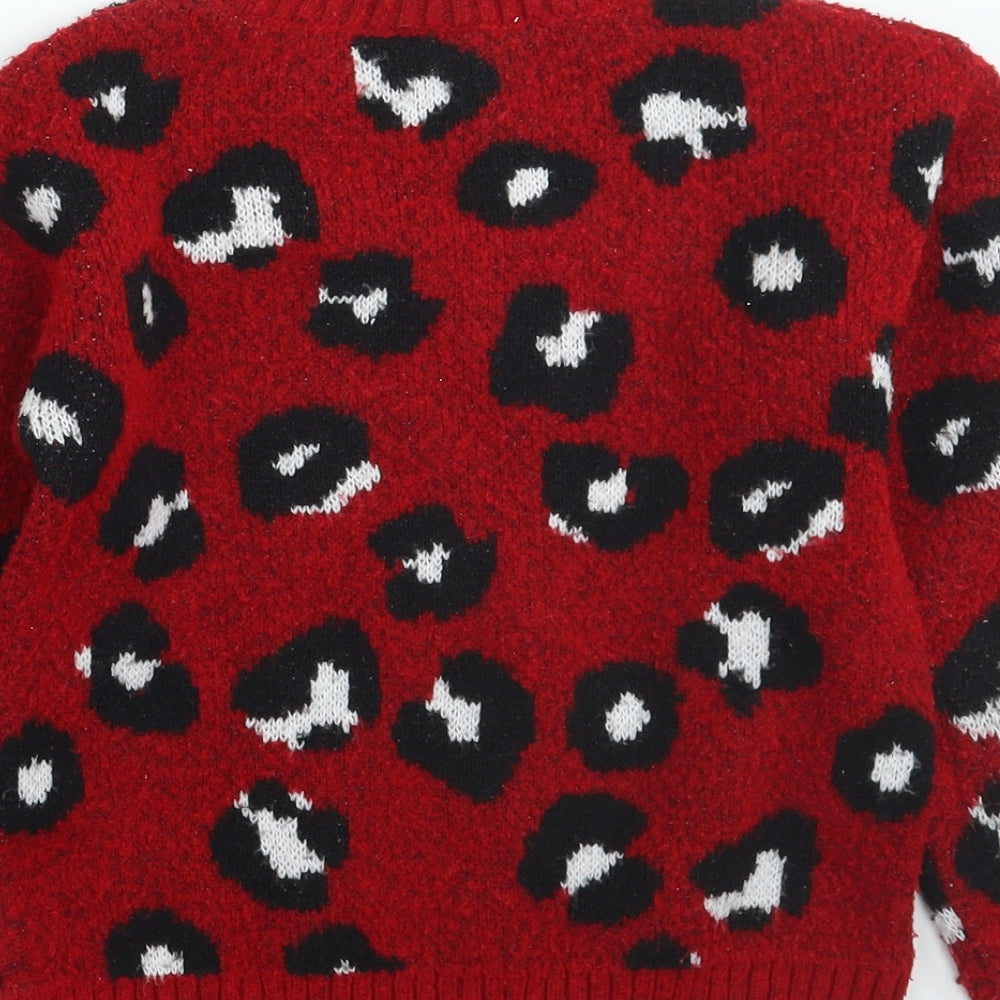 TU Girls Red Animal Print  Pullover Jumper Size 7 Years
