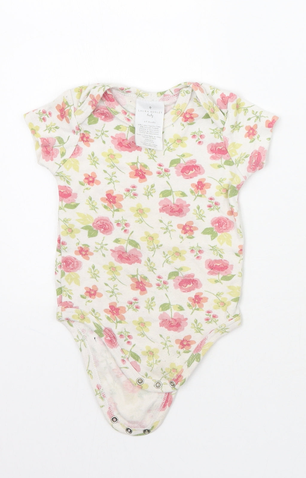 Laura Ashley Girls White Floral  Babygrow One-Piece Size 6-9 Months