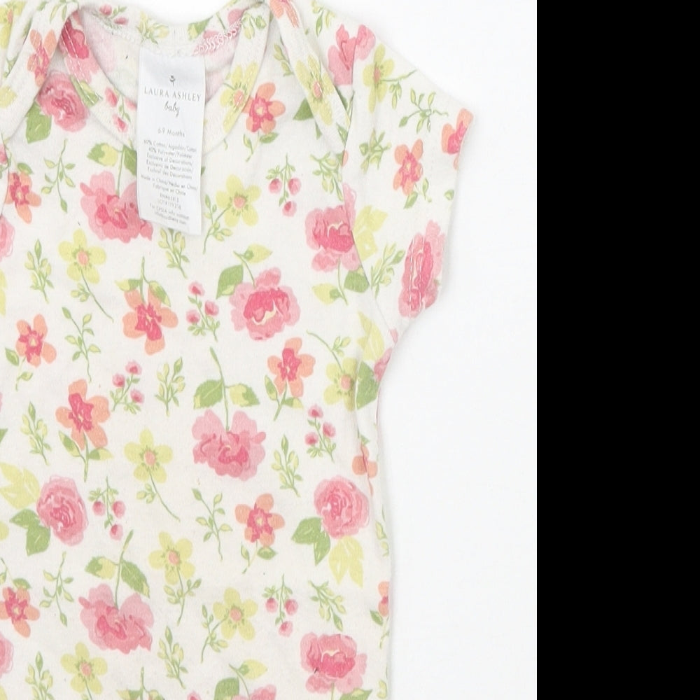Laura Ashley Girls White Floral  Babygrow One-Piece Size 6-9 Months