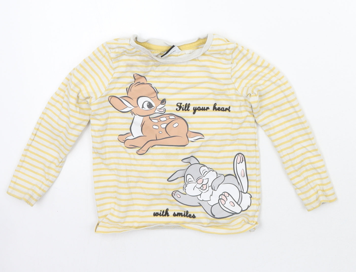 George Girls Yellow Striped  Basic T-Shirt Size 3-4 Years  - Disney