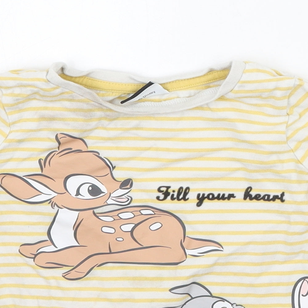 George Girls Yellow Striped  Basic T-Shirt Size 3-4 Years  - Disney