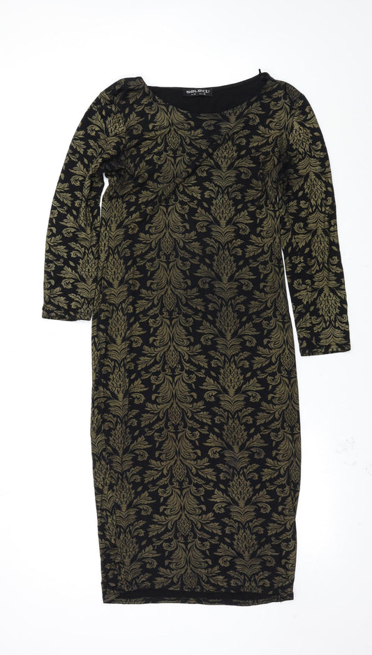 Front view of Select women’s multicoloured paisley bodycon, size UK 12