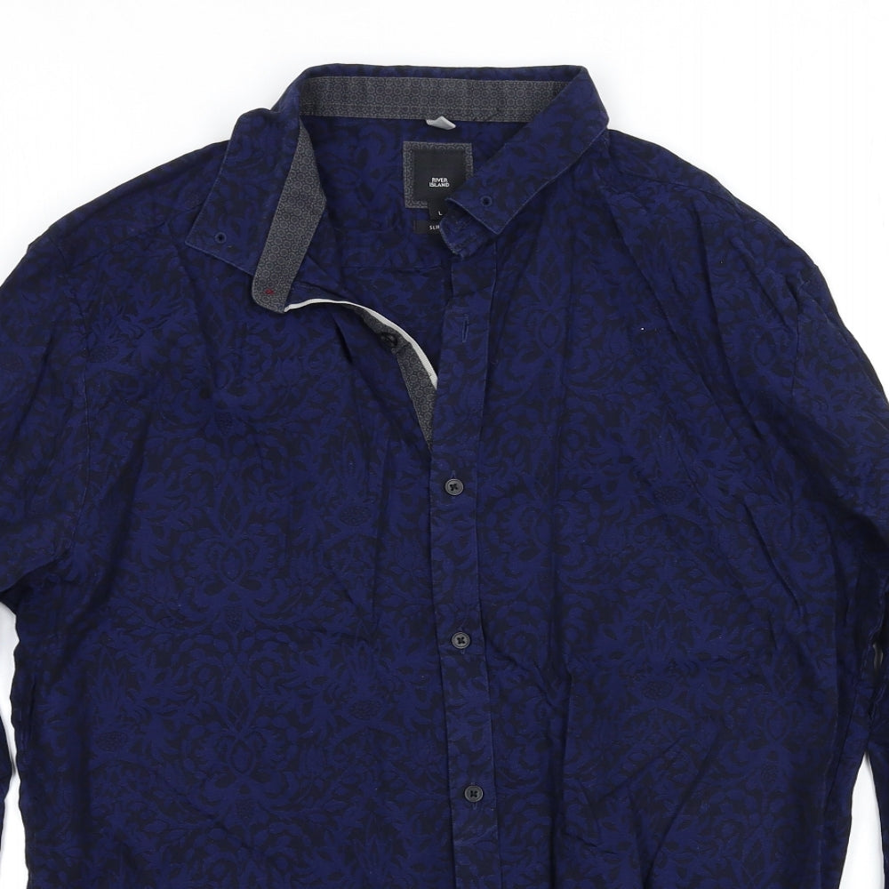 River Island Mens Blue    Button-Up Size L