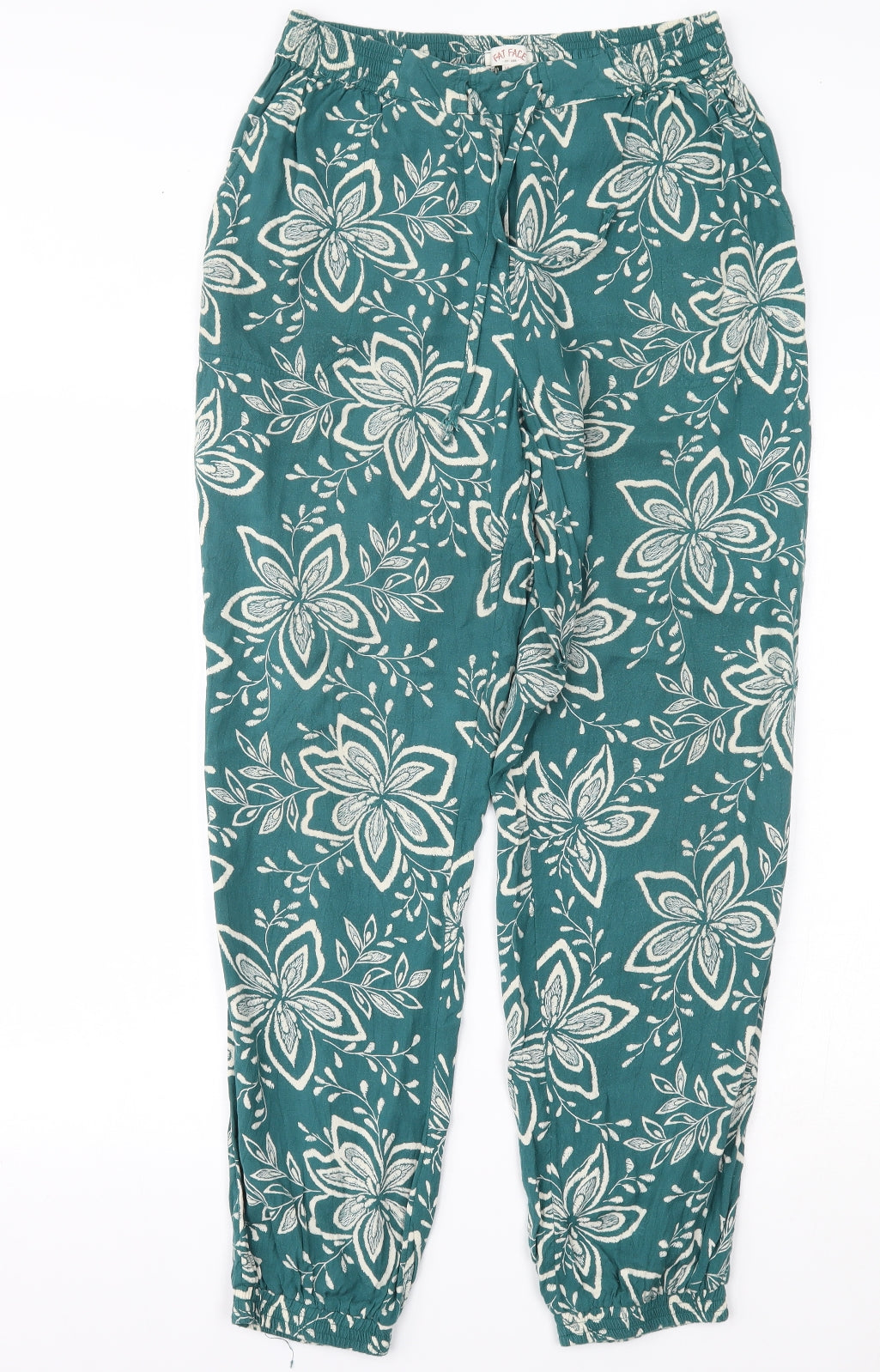Fat Face Womens Green Floral  Harem Trousers Size 12 L28 in