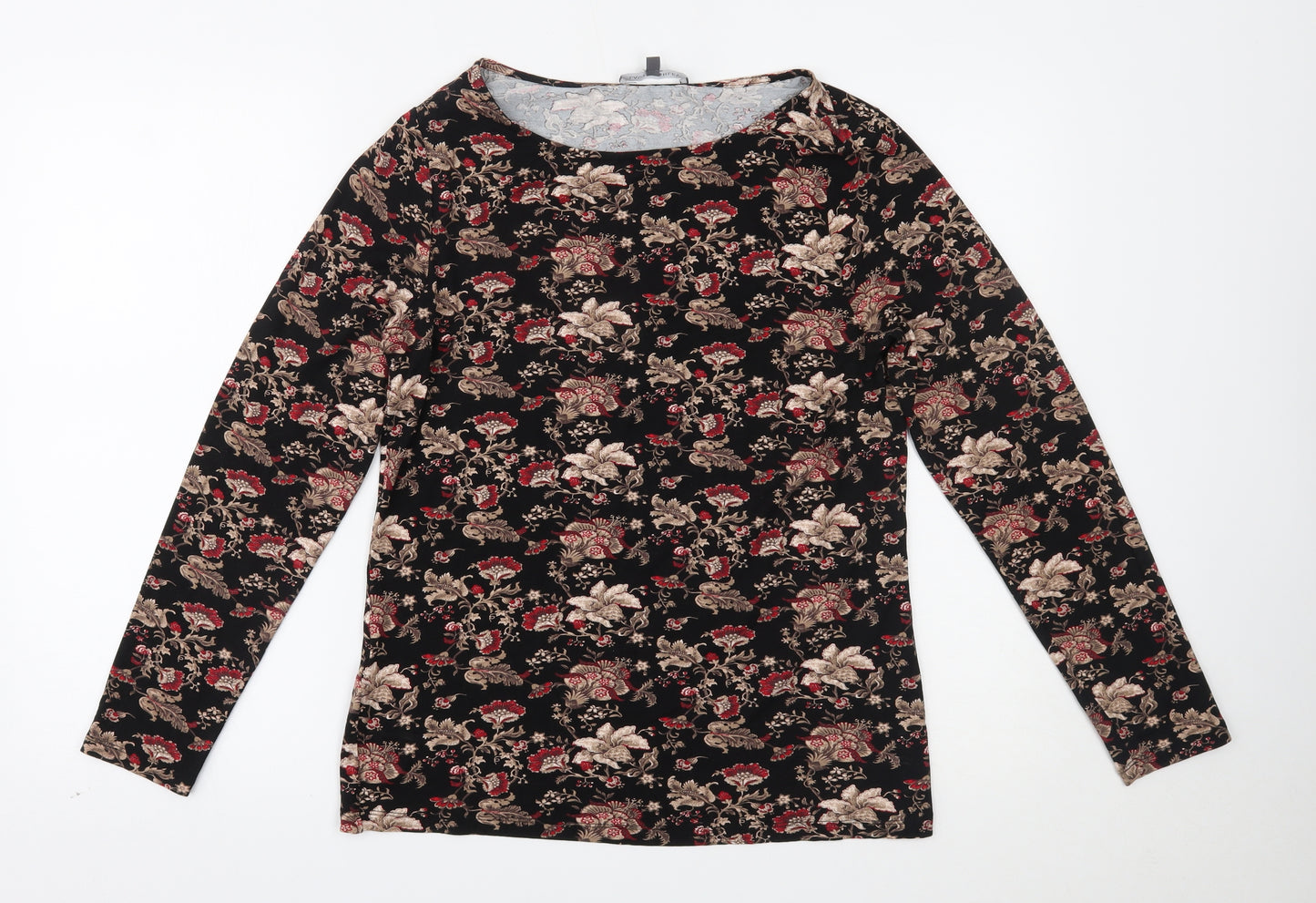 Laura Ashley Womens Black Floral  Basic T-Shirt Size 12