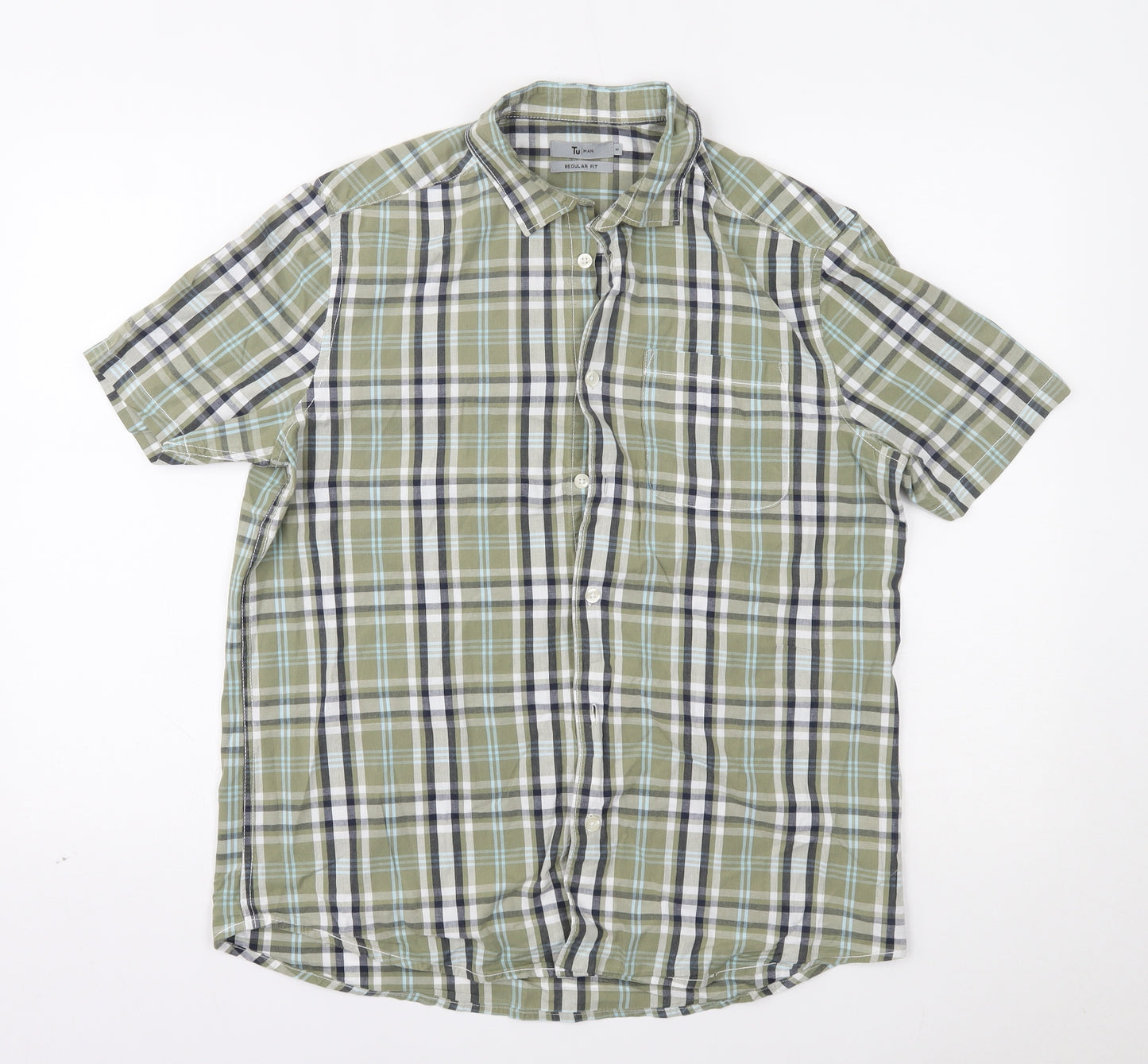 TU Mens Green Plaid   Button-Up Size M