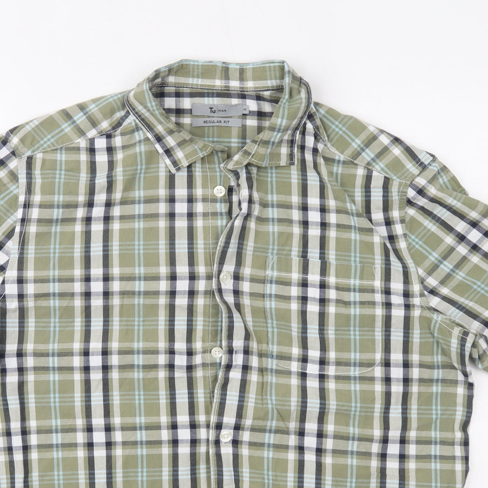 TU Mens Green Plaid   Button-Up Size M