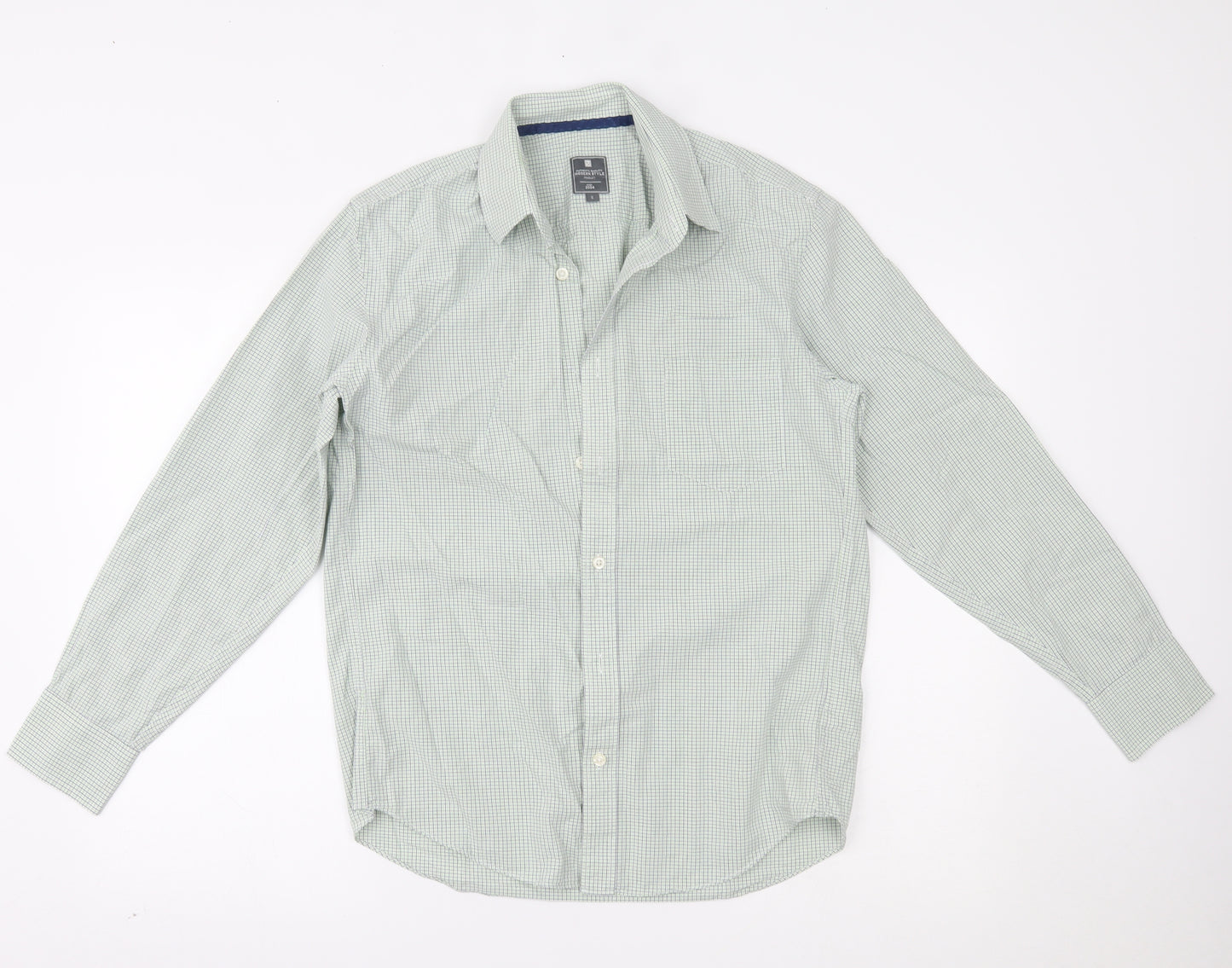 TU Mens Green Plaid   Button-Up Size S