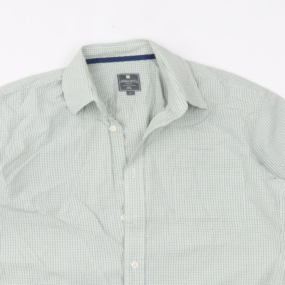 TU Mens Green Plaid   Button-Up Size S
