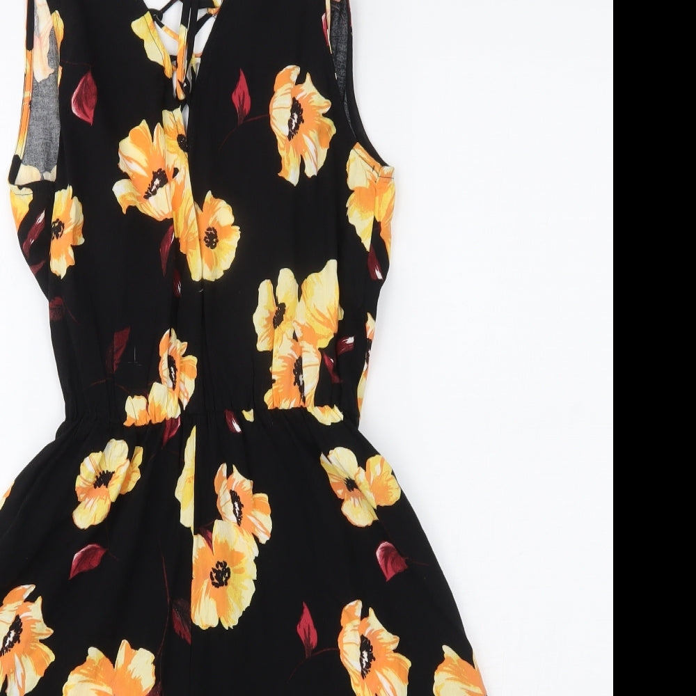 Miss Selfridge Womens Black Floral  Romper One-Piece Size 10