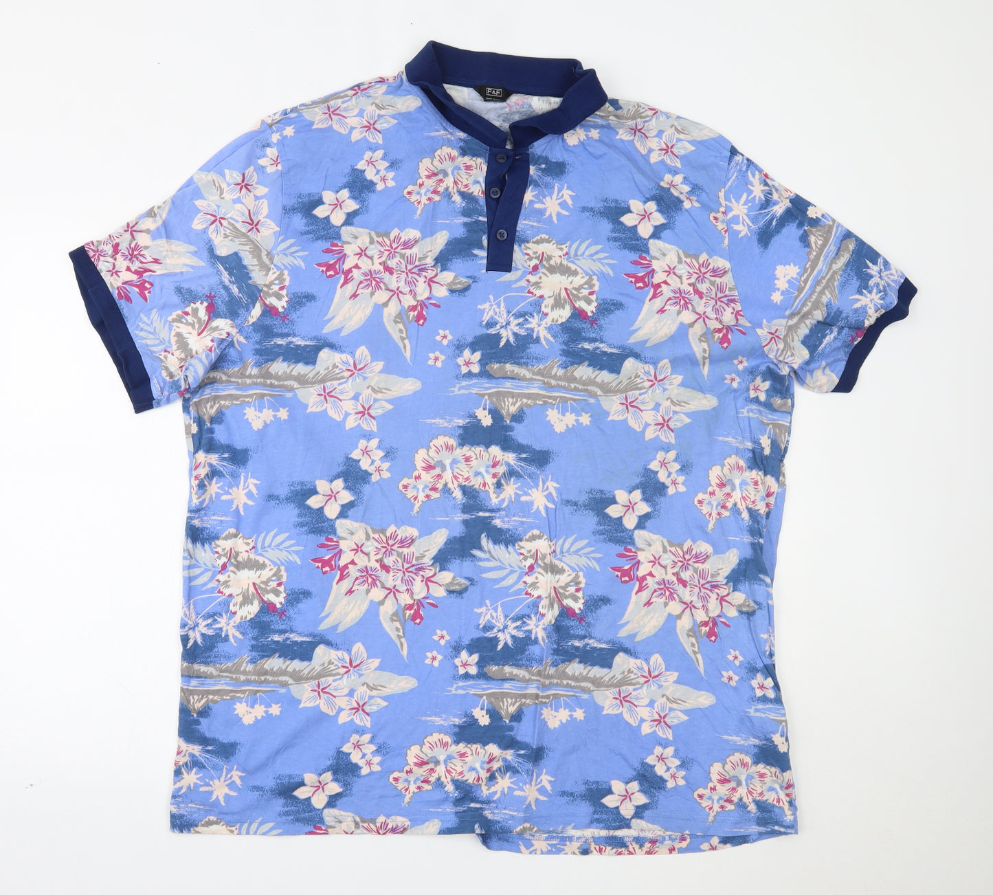 F&F Mens Blue Floral   Polo Size 3XL