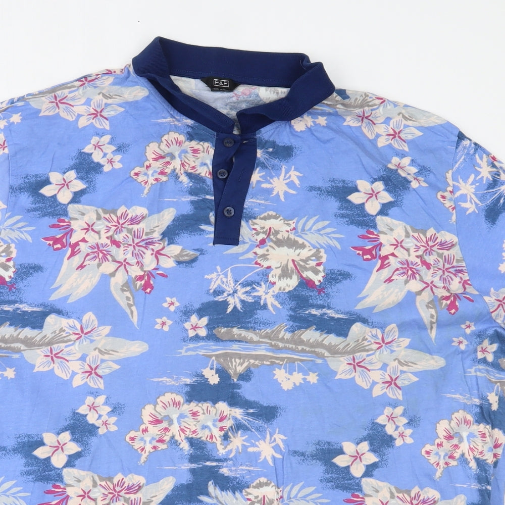 F&F Mens Blue Floral   Polo Size 3XL