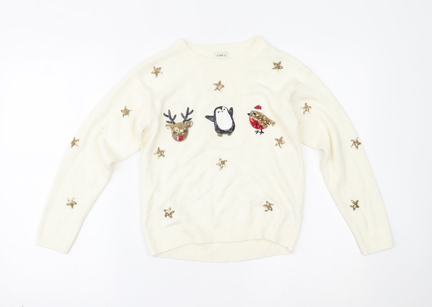 F&F Girls Ivory   Pullover Jumper Size 9-10 Years  - CHRISTMAS