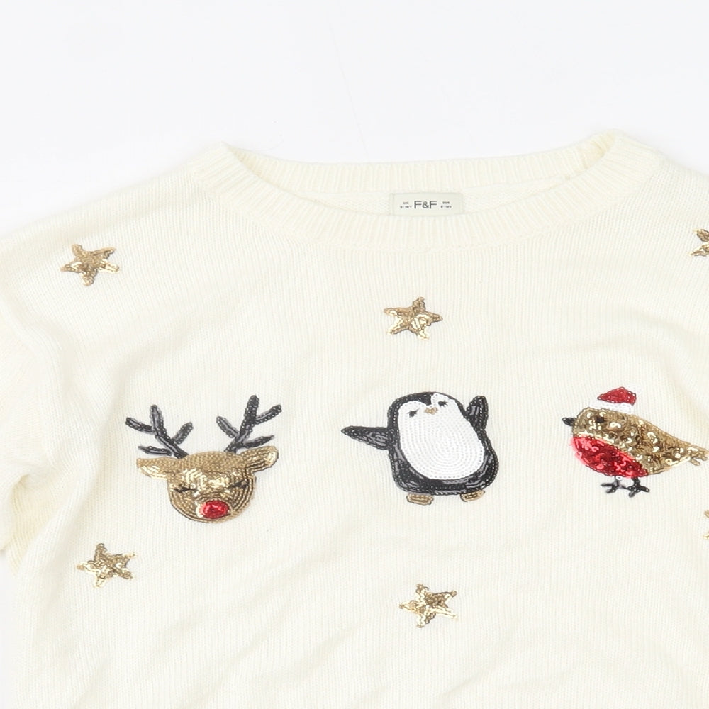 F&F Girls Ivory   Pullover Jumper Size 9-10 Years  - CHRISTMAS
