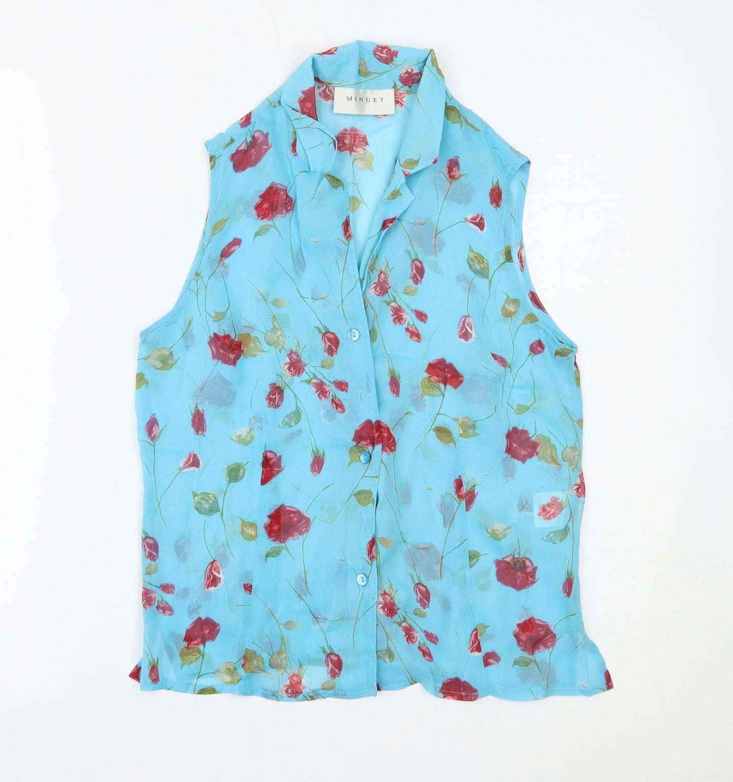 MINUET Womens Blue Floral  Basic Button-Up Size 12