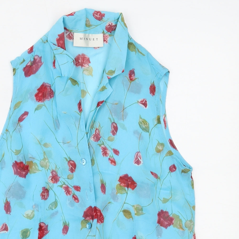 MINUET Womens Blue Floral  Basic Button-Up Size 12