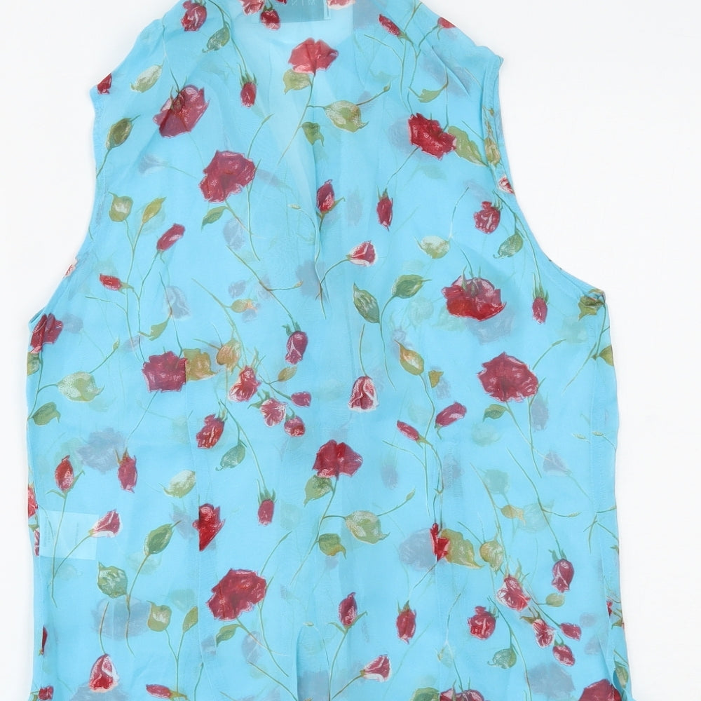 MINUET Womens Blue Floral  Basic Button-Up Size 12