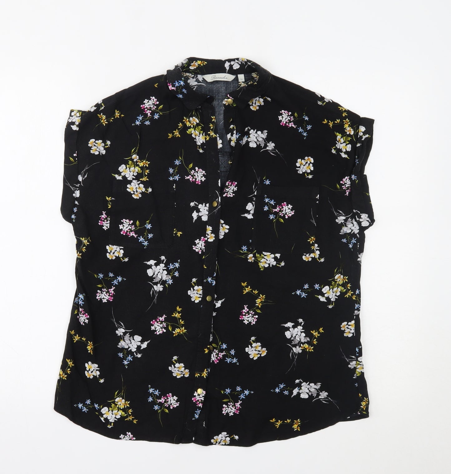 Peacocks Womens Black Floral  Basic Button-Up Size 12