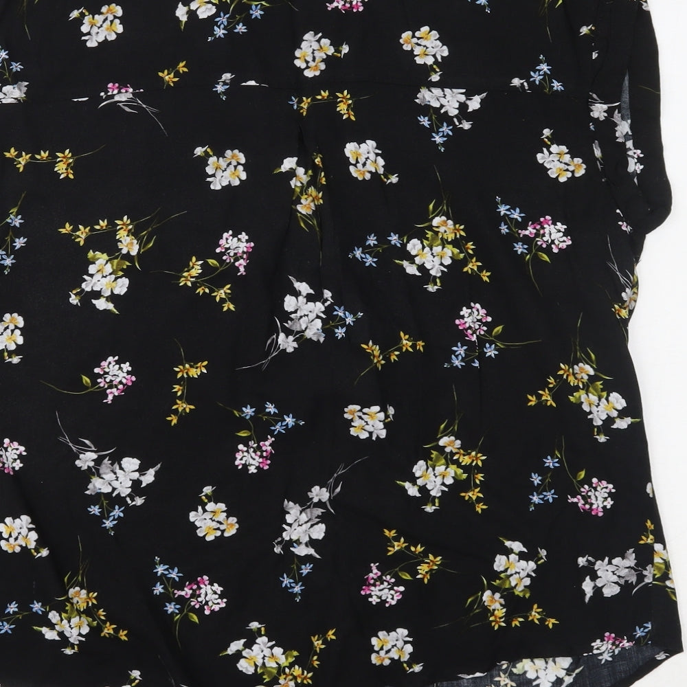 Peacocks Womens Black Floral  Basic Button-Up Size 12
