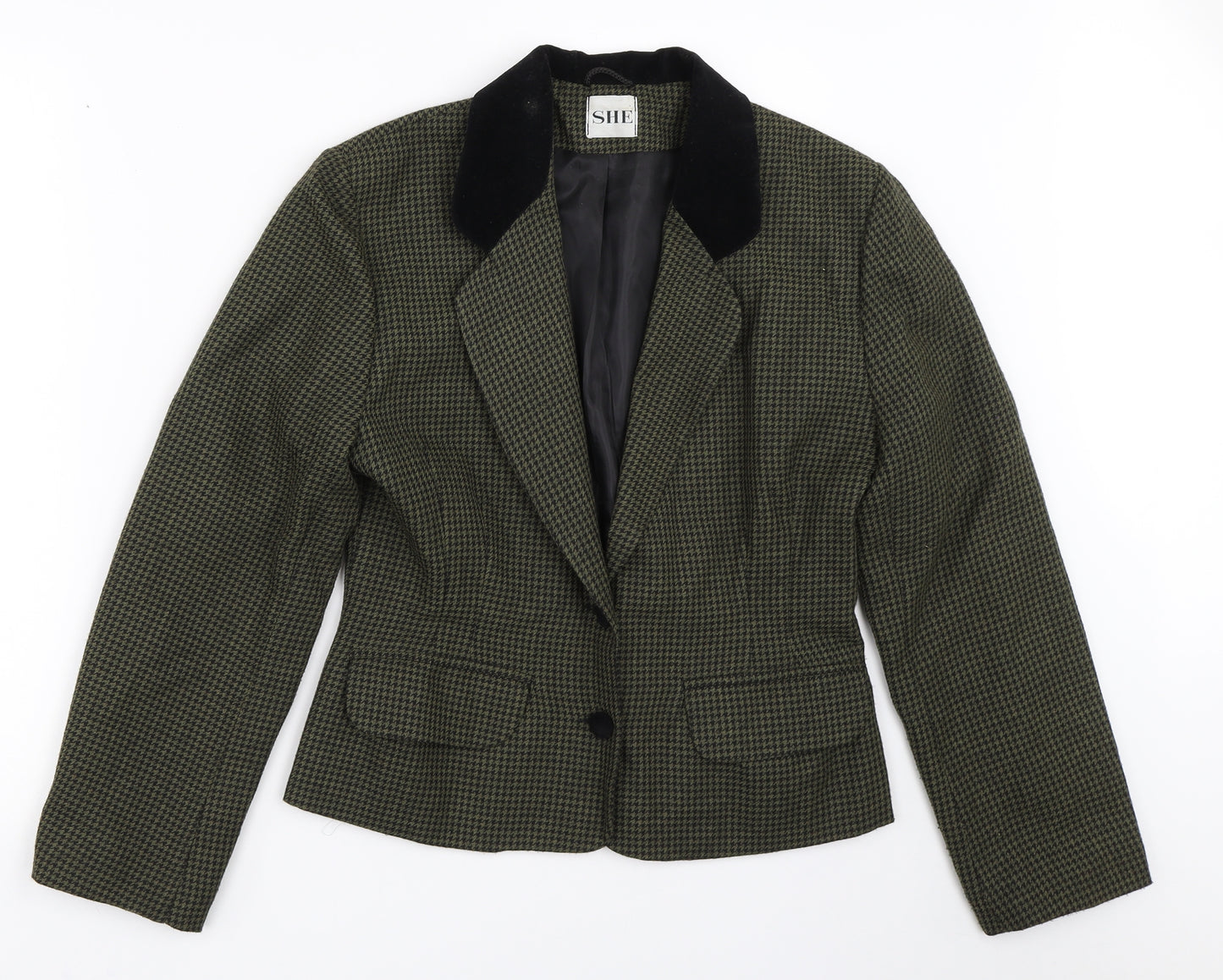SHE Womens Green Houndstooth  Jacket Blazer Size 10