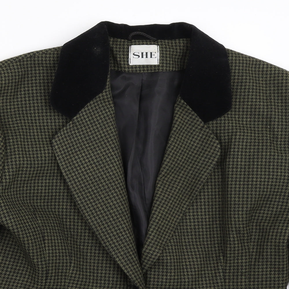 SHE Womens Green Houndstooth  Jacket Blazer Size 10