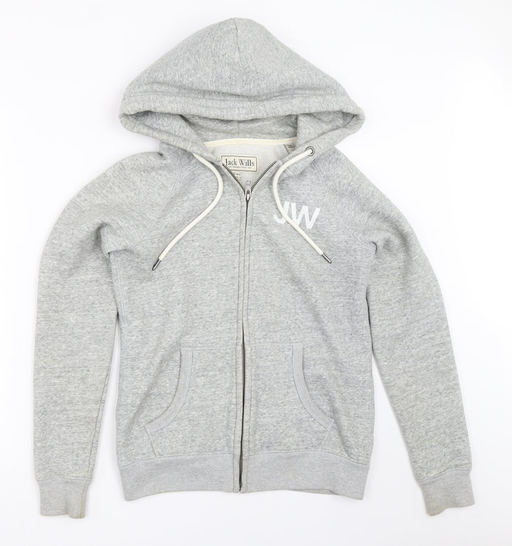 Jack Wills Womens Grey Cotton Full Zip Hoodie Size 8