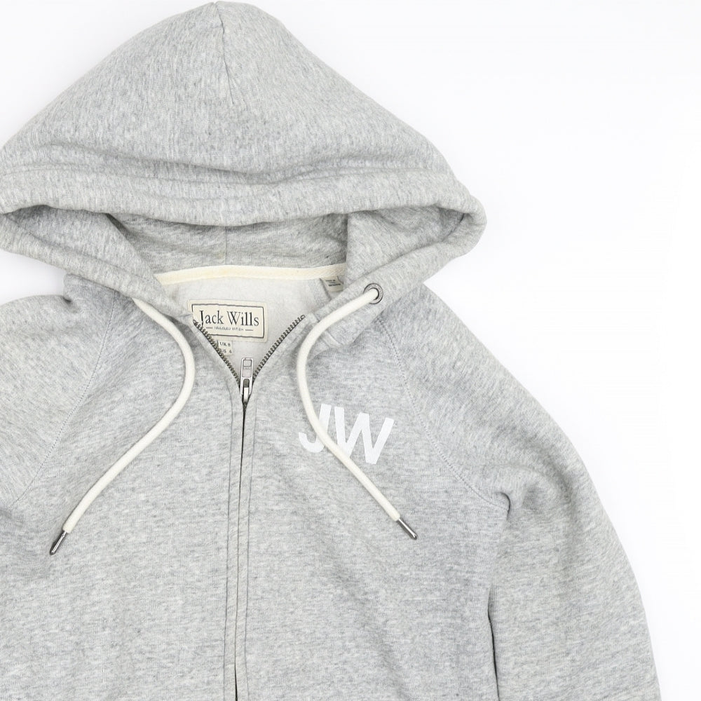 Jack Wills Womens Grey  Cotton Full Zip Hoodie Size 8
