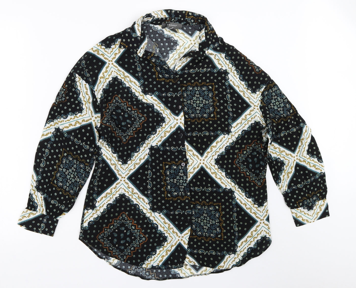 Primark Womens Black Geometric  Basic Button-Up Size 6
