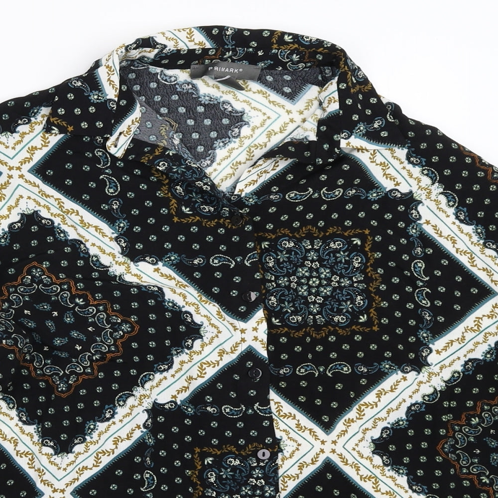 Primark Womens Black Geometric  Basic Button-Up Size 6