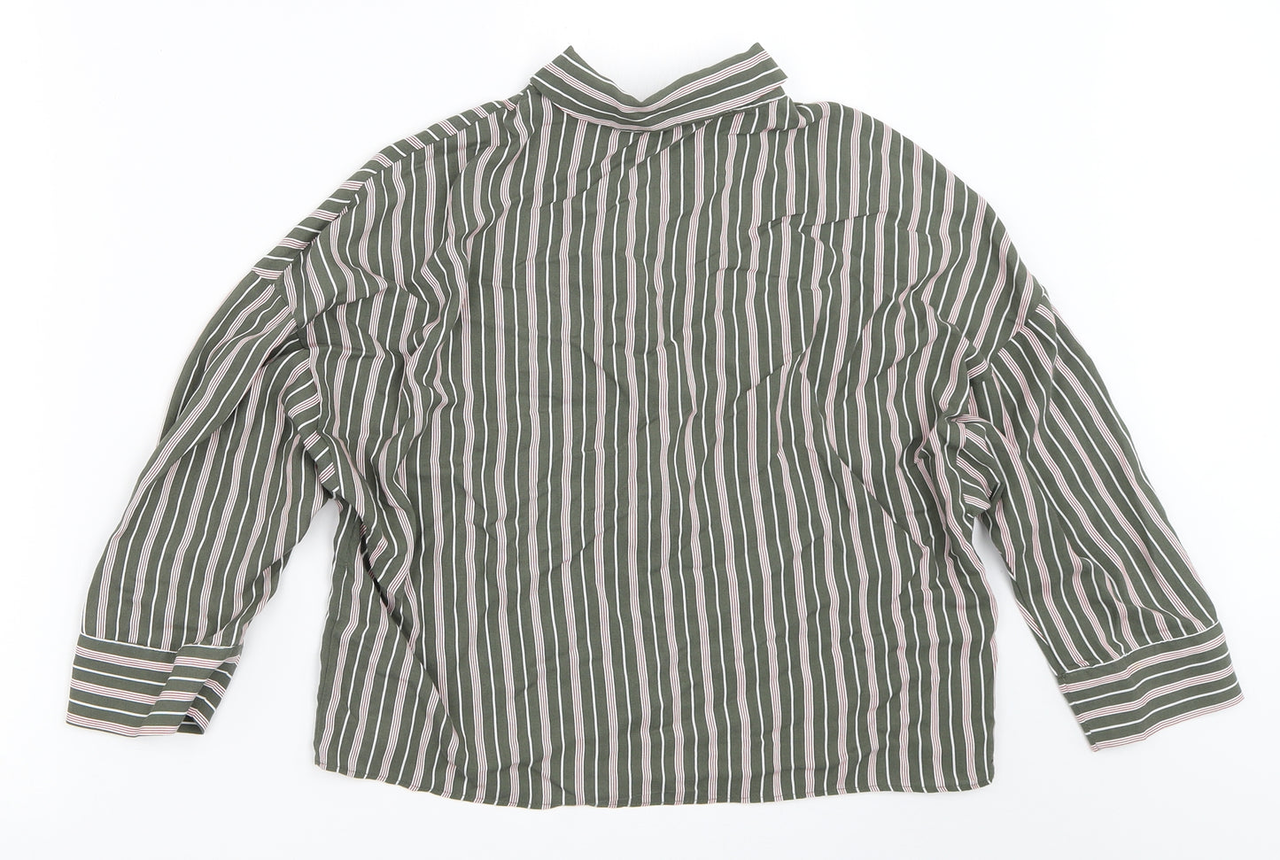 Pull&Bear Womens Green Striped  Basic Button-Up Size XS