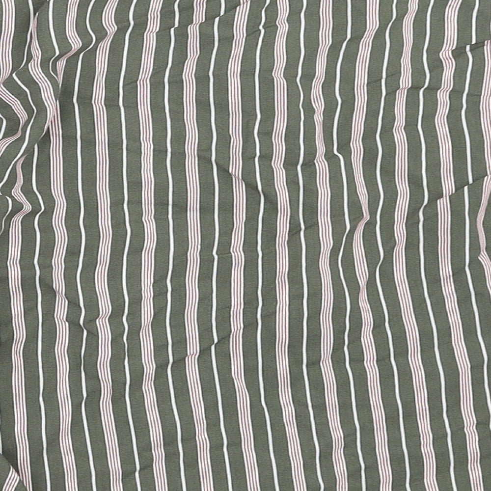 Pull&Bear Womens Green Striped  Basic Button-Up Size XS
