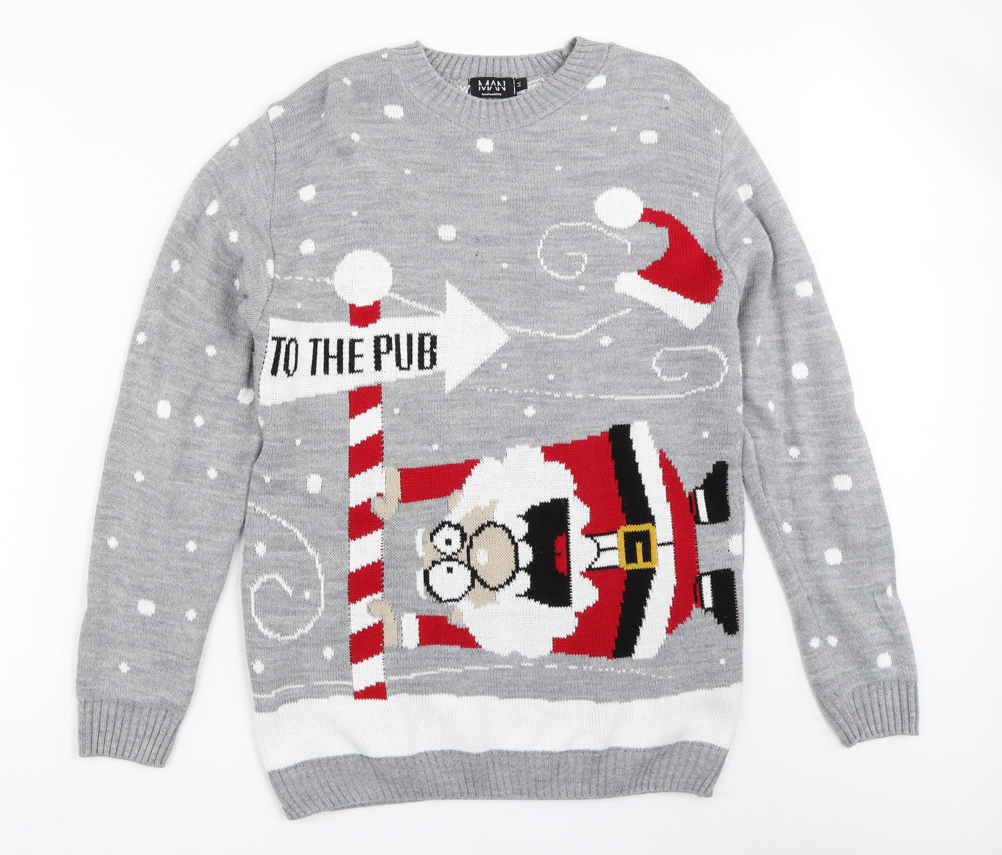 Boohoo Mens Grey   Pullover Jumper Size M  - christmas