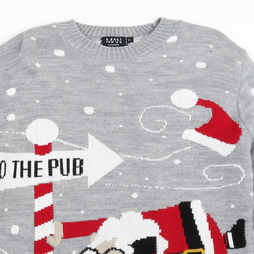 Boohoo Mens Grey   Pullover Jumper Size M  - christmas