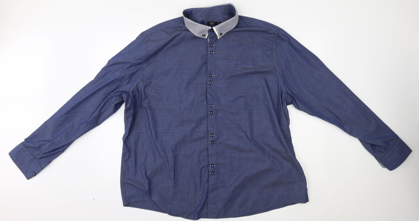F&F Mens Blue Striped   Button-Up Size 3XL