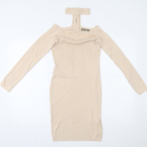 TU Womens Beige   Bodycon  Size 12  - with collar