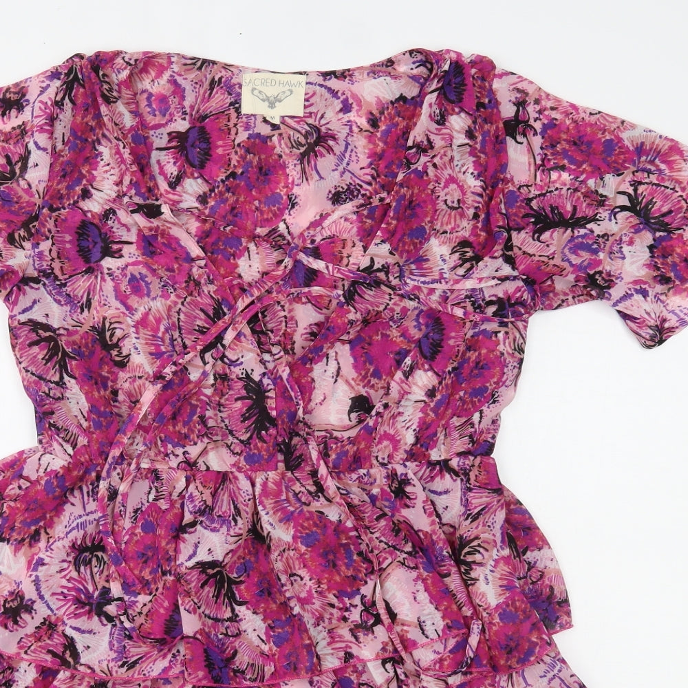 sacred hawk Womens Pink Floral  A-Line  Size M