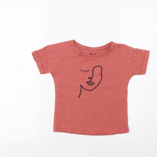 TU Girls Pink   Basic T-Shirt Size 5 Years  - Face