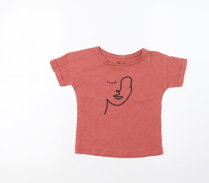 TU Girls Pink   Basic T-Shirt Size 5 Years  - Face