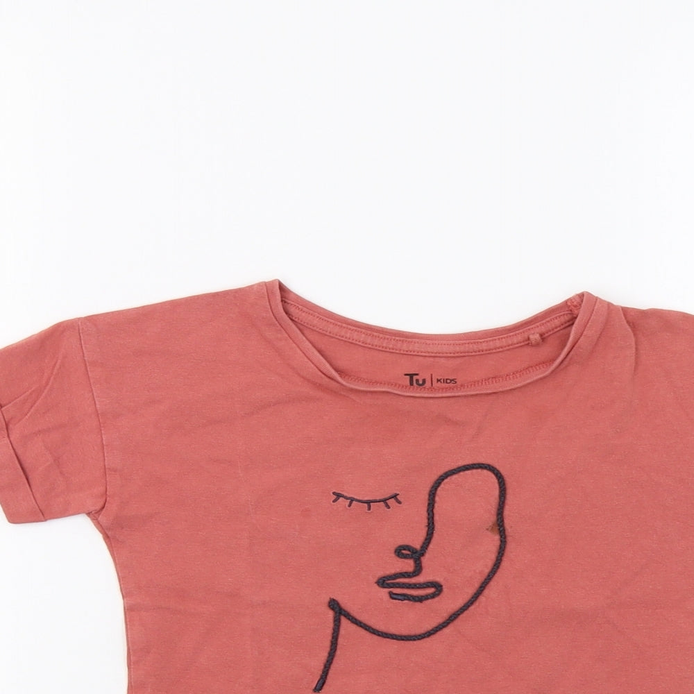 TU Girls Pink   Basic T-Shirt Size 5 Years  - Face