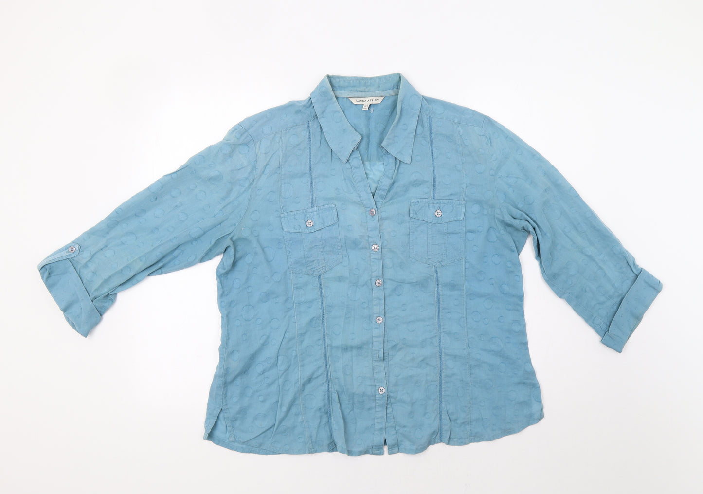 Laura Ashley Womens Blue Polka Dot  Basic Button-Up Size 18