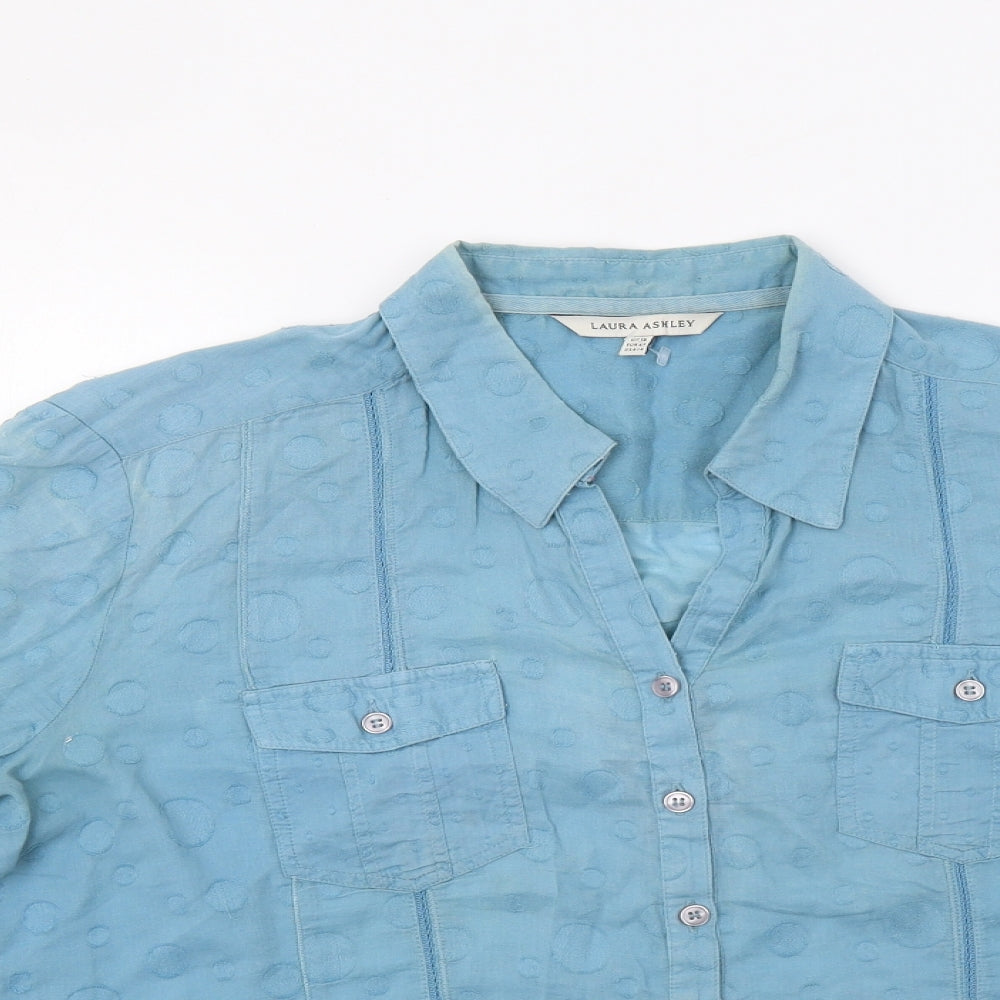 Laura Ashley Womens Blue Polka Dot  Basic Button-Up Size 18