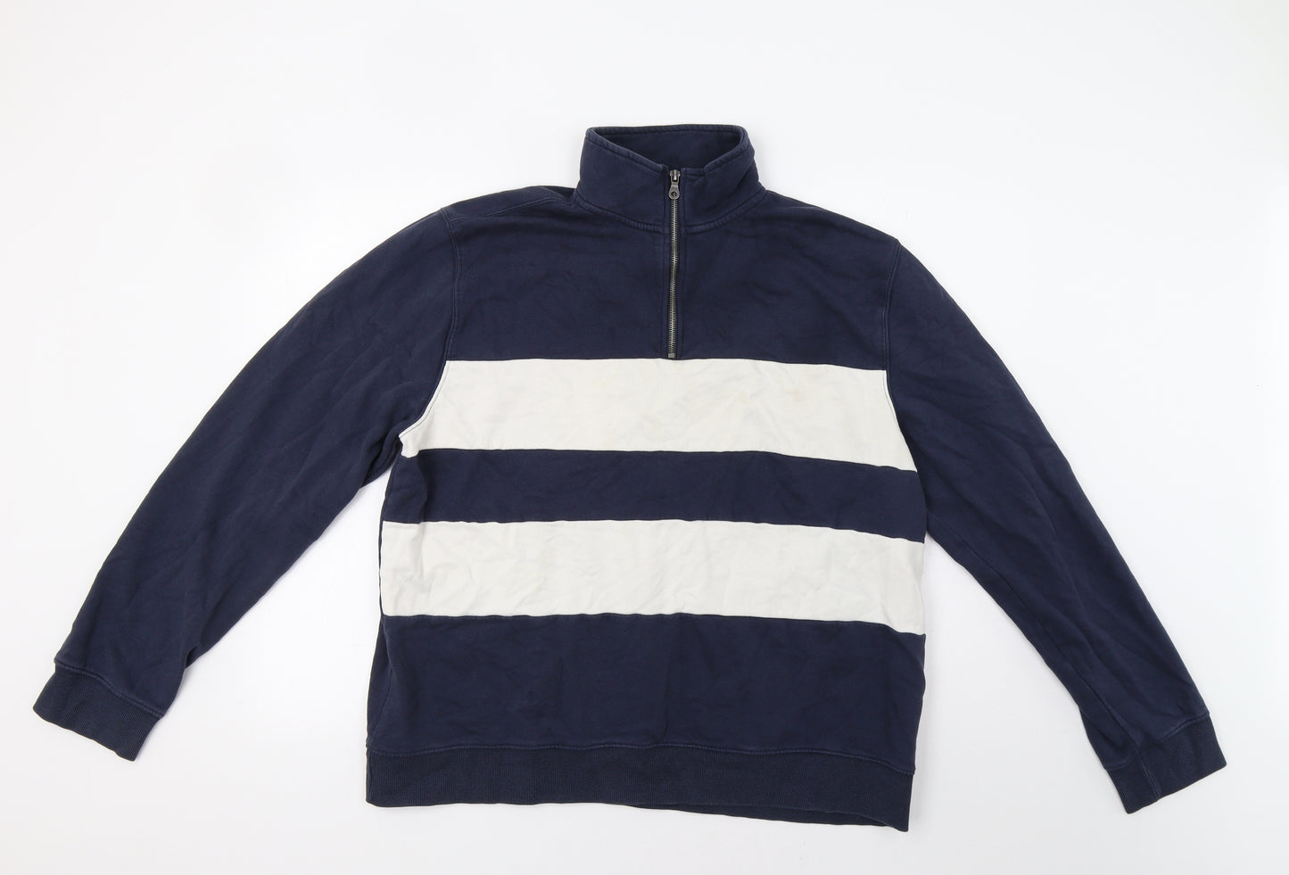 TU Mens Blue Striped  Henley Sweatshirt Size XL