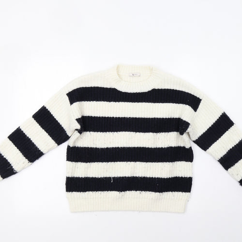 TU Womens White Striped  Pullover Jumper Size 12