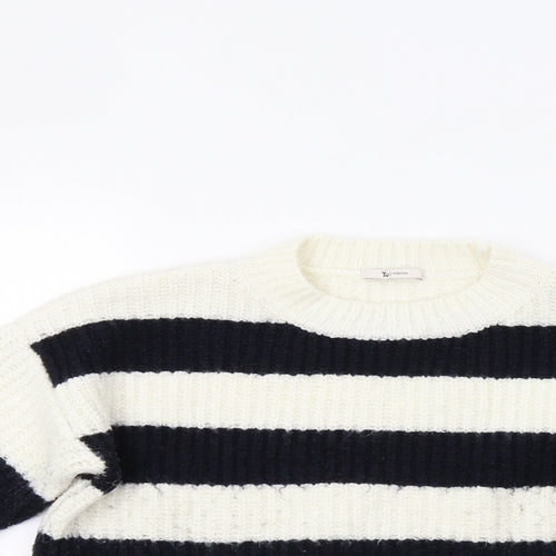 TU Womens White Striped  Pullover Jumper Size 12