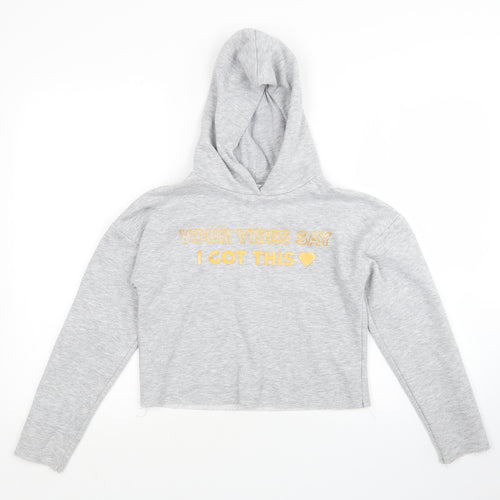 Candy Couture Girls Grey   Pullover Hoodie Size 11 Years  - Cropped