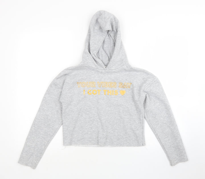 Candy Couture Girls Grey   Pullover Hoodie Size 11 Years  - Cropped
