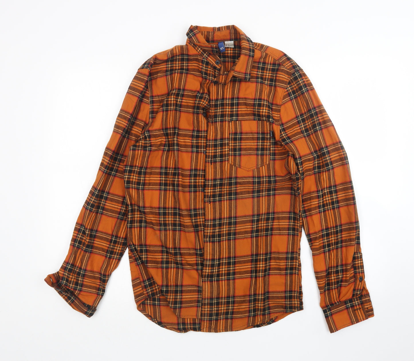 H&M Mens Orange Plaid   Button-Up Size XS